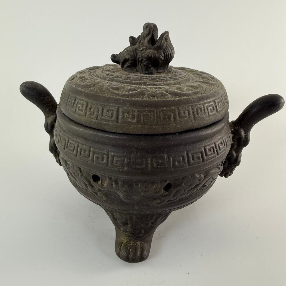 Chinese Dragon Tripod Incense Burner with Lid Handles 6" Censer Meditation Altar